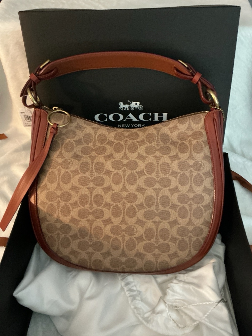 Coach Black Gift Box with Brown Ribbon